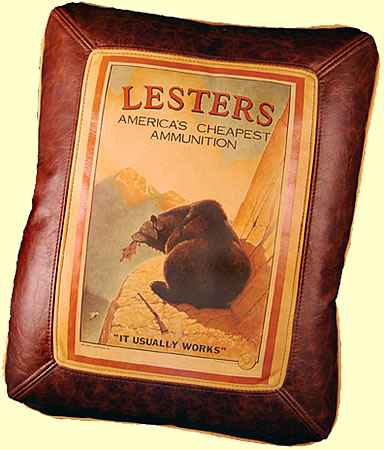 <b><i>Lesters Ammunition </i><br>Leather Pillow (Bear) $245</b>