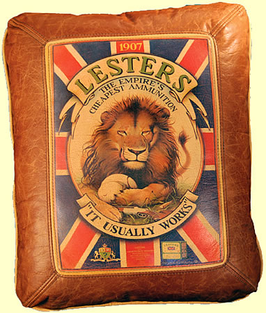 <b><i>Lesters Ammunition</i><br>Leather Pillow (Lion) $245</b>
